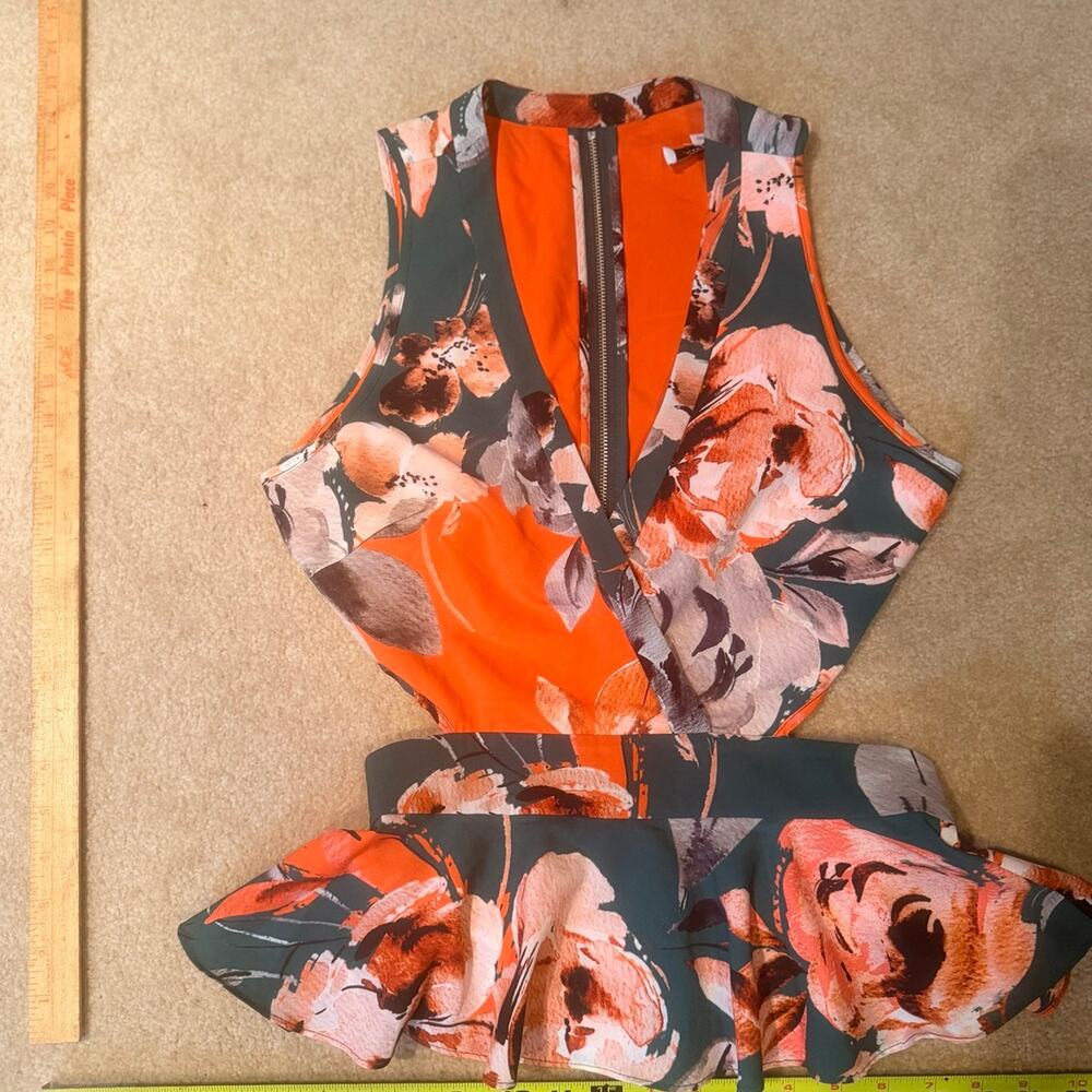 Marissa Webb Floral Peplum Top Size 2 Sleeveless Zip Front Designer Blouse